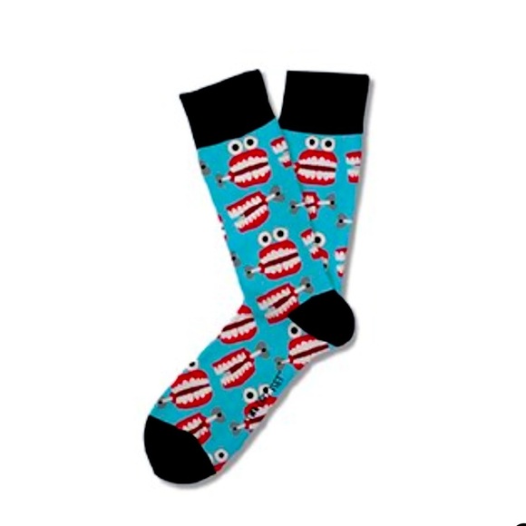 Two Left Feet Chatterbox Chattering Teeth socks unisex womens 10/12 mens 8.5-13 - Picture 1 of 4